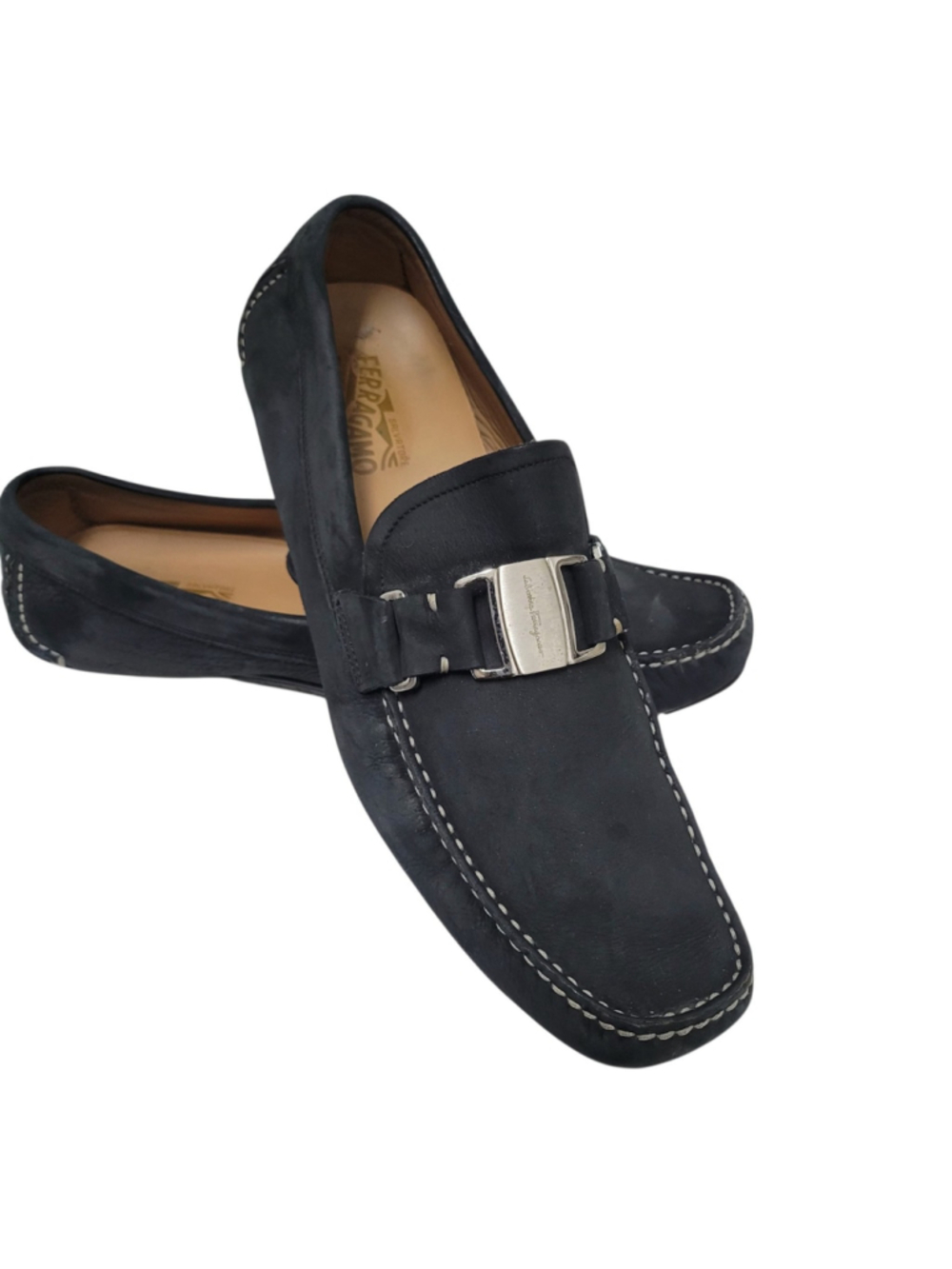 SALVATORE FERRAGAMO Sardegna Men Black Genuine Leather Slip-On Drivers Size 12D